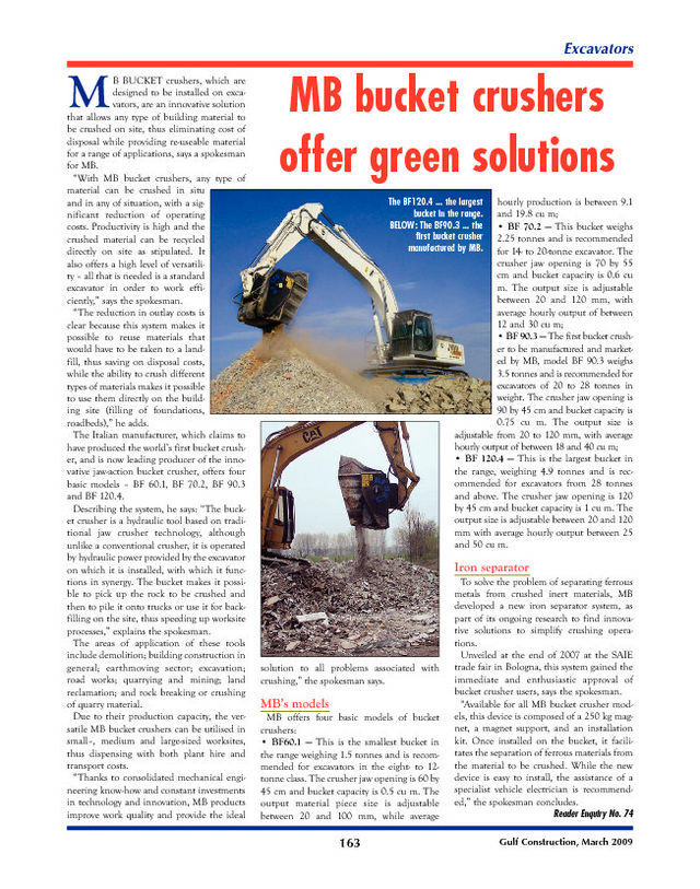  - MB bucket crusher offer green solutions