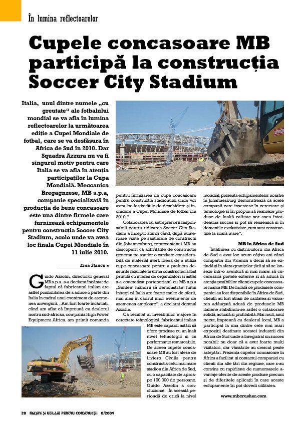  - Cupele concasoare MB participã la construcþia Soccer City Stadium