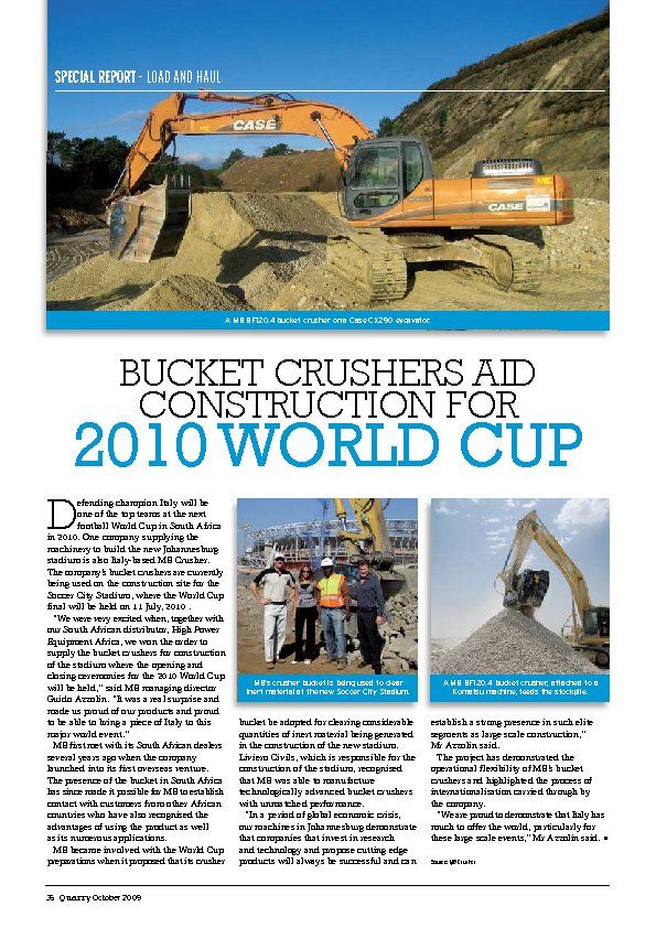 - Bucket crushers aid construction for 2010 WORLD CUP
