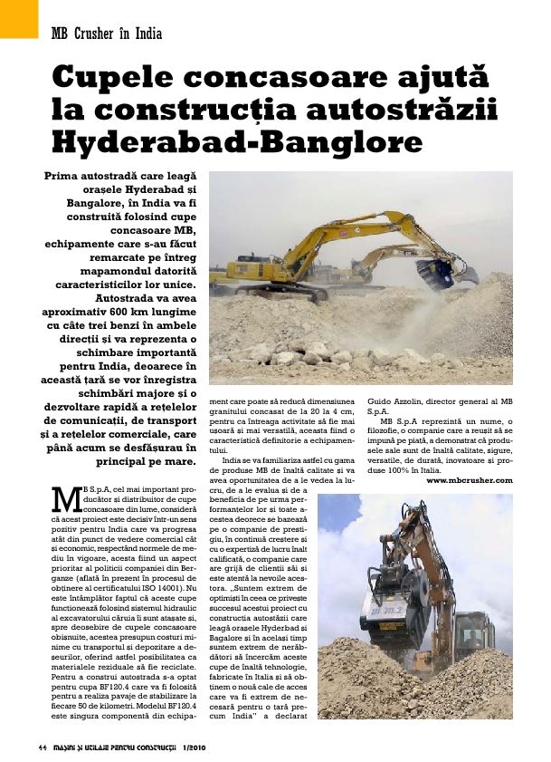  - Cupele concasoare ajutã la construcþia autostrãzii Hyderabad-Banglore