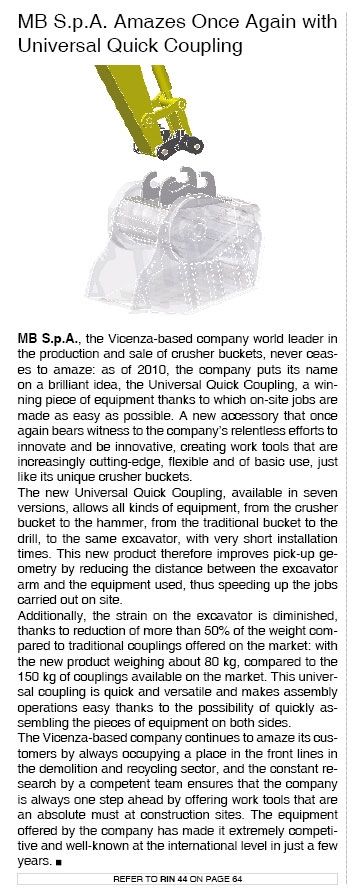  - MB S.p.A. amaze one again with the Universal Quick Coupling