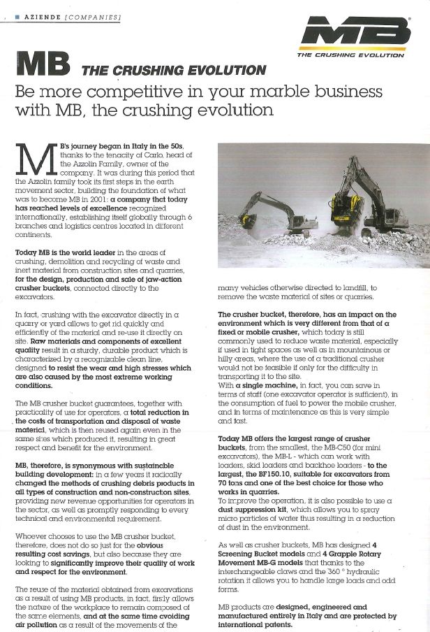  - "Be more competitive in your marble business  with MB, the crushing evolution"