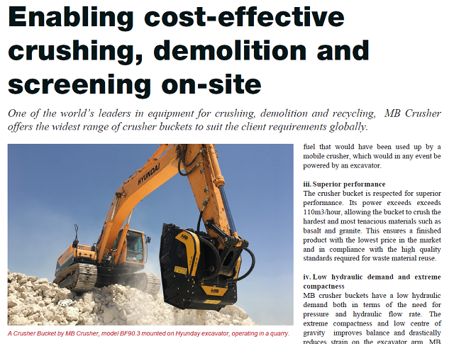  - Enabling cost-effective crushing, demolition and screening on-site