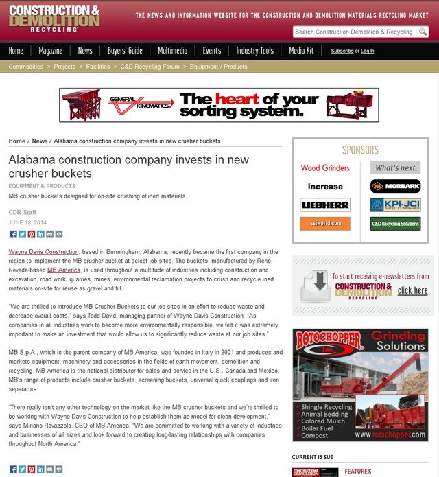 News - Alabama construction company invests in new crusher buckets