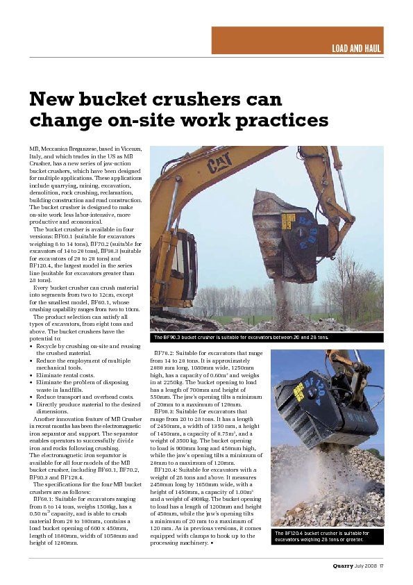  - New bucket crushers can change on-site work practices