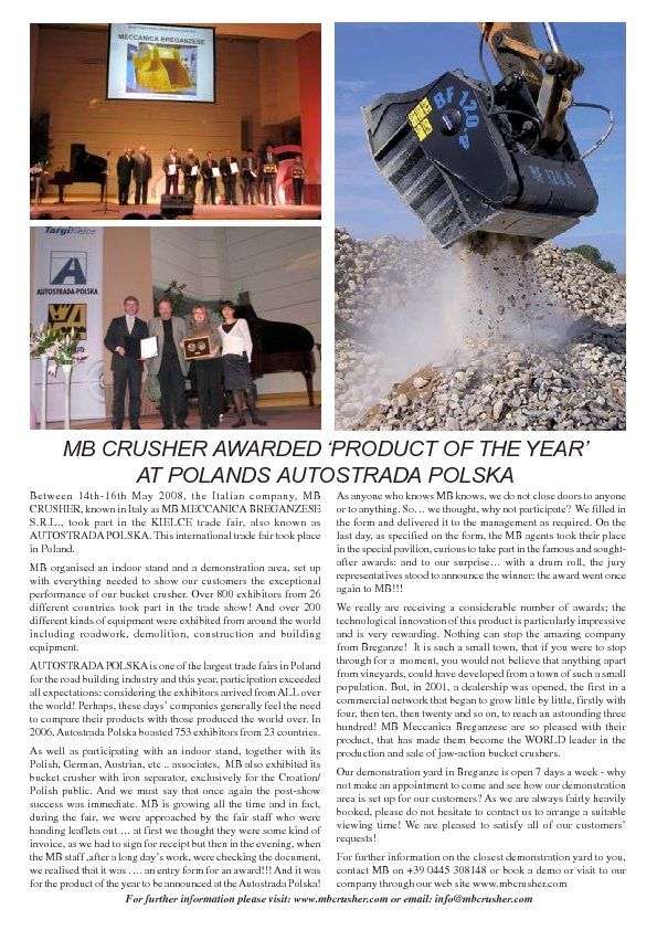  - MB CRUSHER AWARDED ‘PRODUCT OF THE YEAR’ AT POLANDS AUTOSTRADA POLSKA